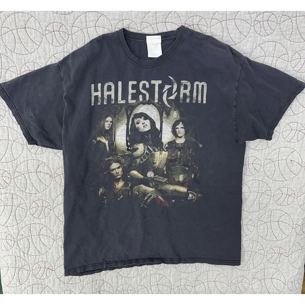 HALESTORM AMERICAN ROCK BAND Faded Distressed Heavyweight Shirt / Men’s XL